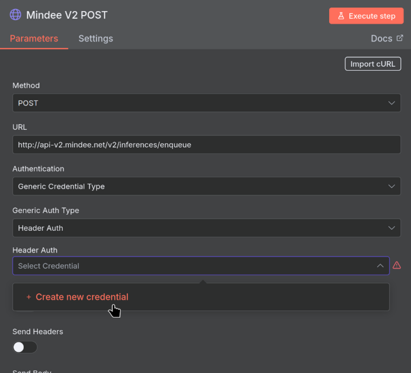 adding mindee authentication in n8n