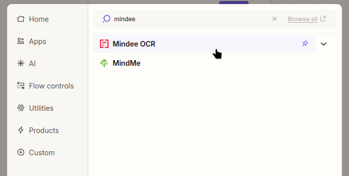 Zapier choose Mindee app