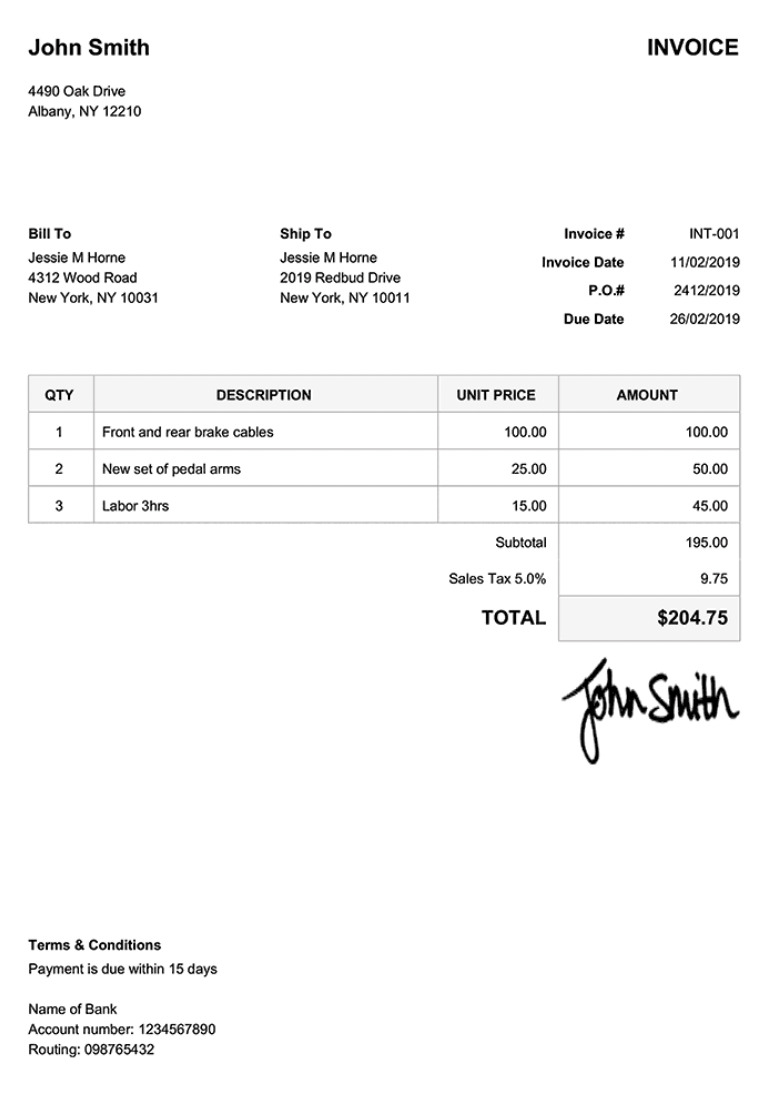 a fake invoice from John Smith