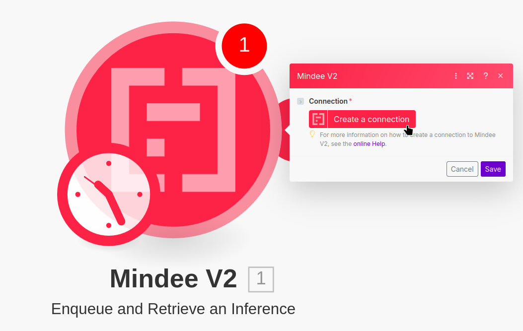 opening the Mindee V2 connection creation in make.com